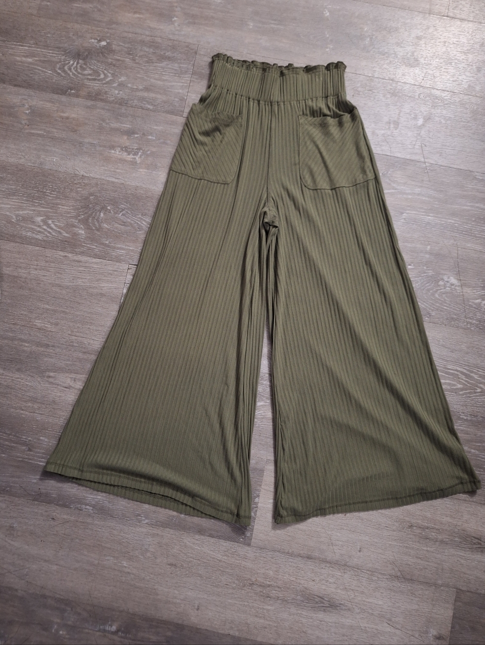 FP Movement by Free People Olive Ribbed Weighted Yet Light Wide-Leg Pant Palooza